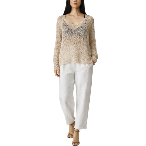Eileen Fisher Organic Cotton Sweater | Neutral Oatmeal | Open Knit | Women Large - Picture 10 of 12